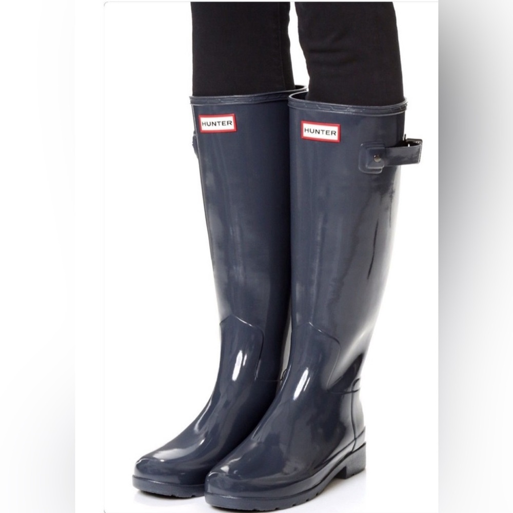 HUNTER Boots Original Tall Gloss Wellington Dark Slate Sz 7